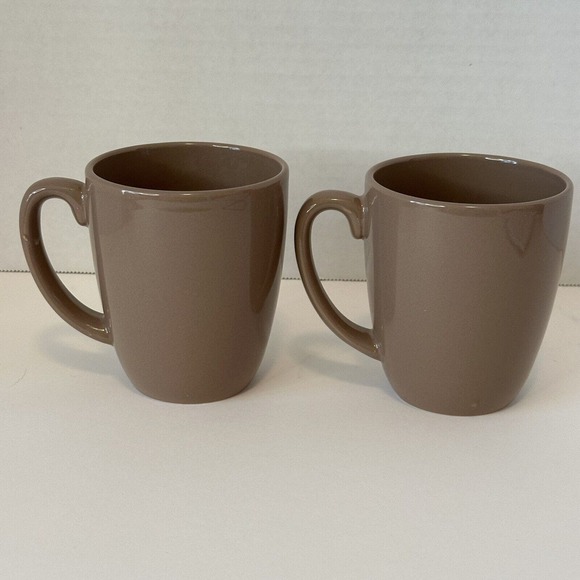 CORELLE Coordinate Stoneware Lt Brown/Mauve coffee Mugs set of 2 CLEAN/VINTAGE - Picture 1 of 9